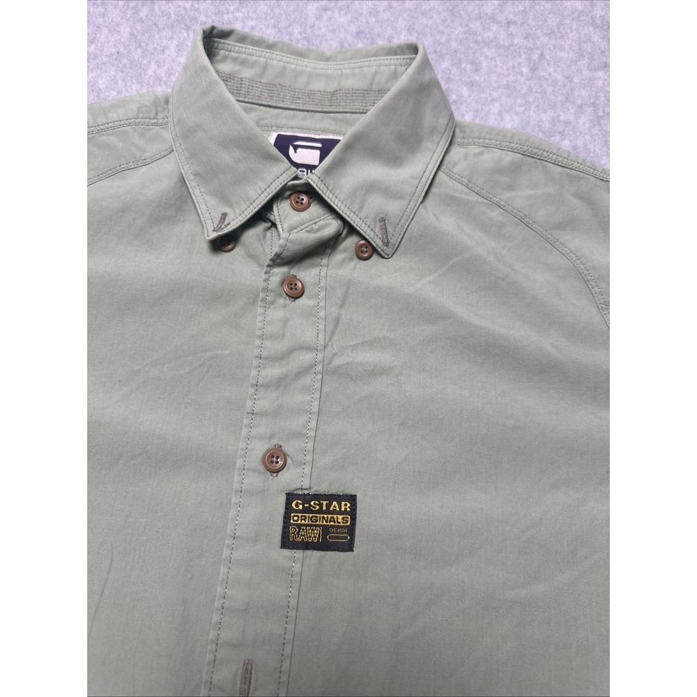 G-STAR / G RAW Green Button Down Cotton Polo‎ Shirt Men's Size Medium - Picture 3 of 8